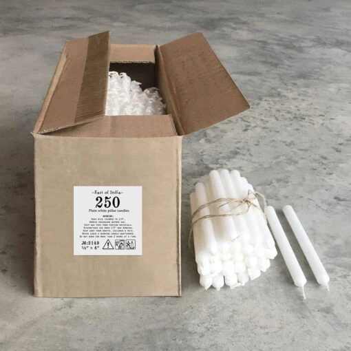East Of India Box Of 250 6” Pillar Candles -Campusgifts Shop east of india eoi 2149 box of 250 candles 1