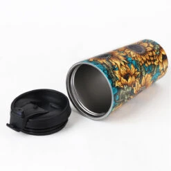 Eco Chic Sunflowers Stainless Steel Travel Coffee Cup -Campusgifts Shop eco chic n015 sunflowers stainless steel travel coffee cup 01b