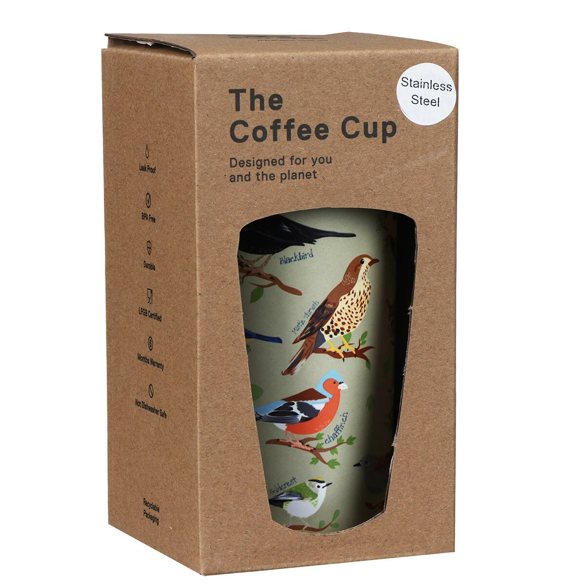 Eco Chic Green Wild Birds Stainless Steel Travel Coffee Cup 7 Eco Chic Green Wild Birds Stainless Steel Travel Coffee Cup - Image 5