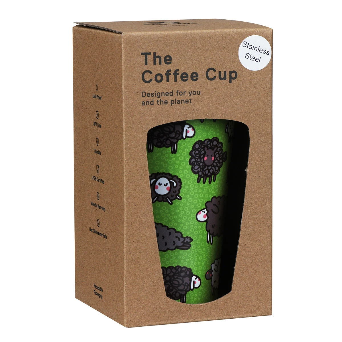 Eco Chic Green Sheep Stainless Steel Travel Coffee Cup 7 Eco Chic Green Sheep Stainless Steel Travel Coffee Cup - Image 5