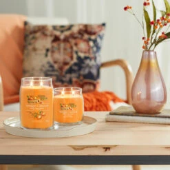 Yankee Candle Farm Fresh Peach Signature Medium Jar Candle -Campusgifts Shop farm fresh peach signature collection lifestyle 1