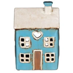 Shudehill Village Pottery Heart House Bright Blue Tealight Holder -Campusgifts Shop joe davies 310754 shudehill village pottery heart house blue tealight holder 1