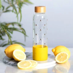 Joules Bees Glass Water Bottle -Campusgifts Shop joules jls2101 j bee print glass water bottle lifestyle