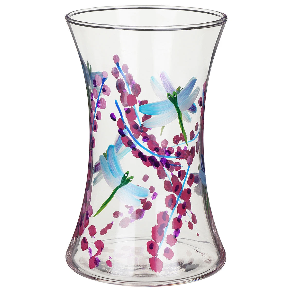 Lynsey Johnstone Hand Painted Dragonfly With Pink Flowers Hourglass Vase 4 Lynsey Johnstone Hand Painted Dragonfly With Pink Flowers Hourglass Vase - Image 2