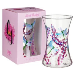Lynsey Johnstone Hand Painted Dragonfly With Pink Flowers Hourglass Vase