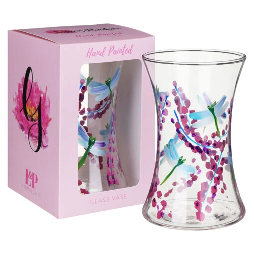 Lynsey Johnstone Hand Painted Dragonfly With Pink Flowers Hourglass Vase -Campusgifts Shop lesser and pavey lp48333 dragonfly lynsey johnstone vase 03