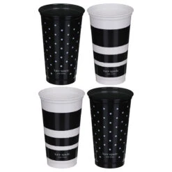 Kate Spade New York Black & White Stripe/Dot Set Of Four Travel Cups -Campusgifts Shop lifeguard press 217049 kate spade travel cup set 2