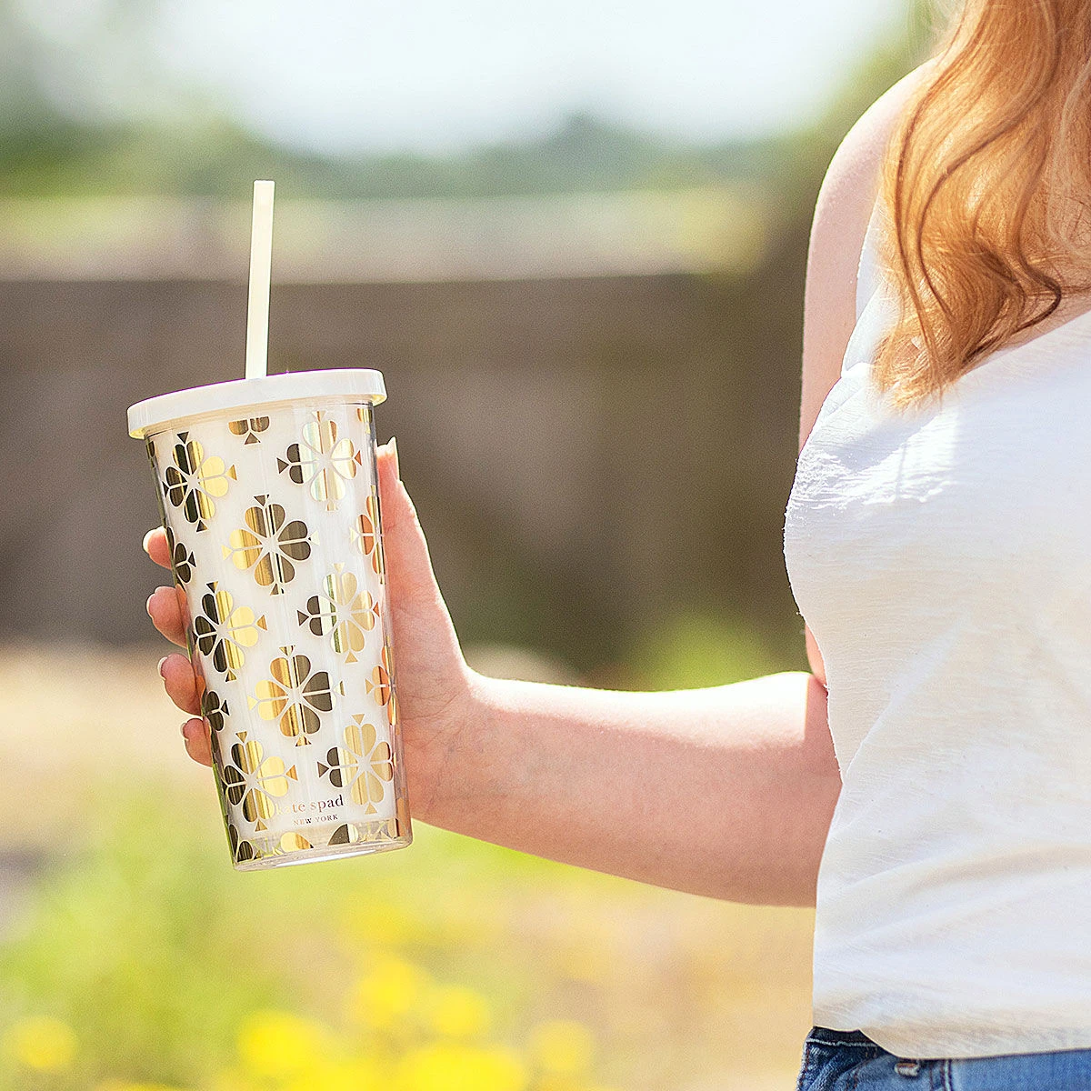 Kate Spade New York Gold Spade Flower Tumbler With Straw 4 Kate Spade New York Gold Spade Flower Tumbler With Straw - Image 2