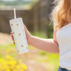 Kate Spade New York Gold Dot With Script Acrylic Tumbler With Straw -Campusgifts Shop lifeguard press kate spade 224338 gold dot tumbler with straw lifestyle