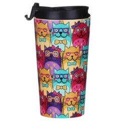 Eco Chic Cats With Glasses Stainless Steel Travel Coffee Cup -Campusgifts Shop n27 eco chic catsglasses stainless steel travel coffee cup 03