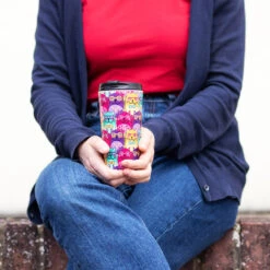 Eco Chic Cats With Glasses Stainless Steel Travel Coffee Cup -Campusgifts Shop n27 eco chic catsglasses stainless steel travel coffee cup lifestyle