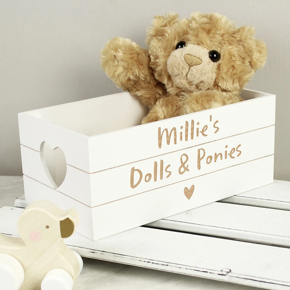 Personalised Free Text Heart White Wooden Crate 3 Personalised Free Text Heart White Wooden Crate