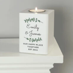 Personalised Botanical White Wooden Tealight Holder -Campusgifts Shop p1011f34 1