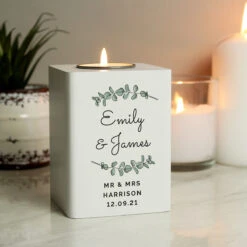 Personalised Botanical White Wooden Tealight Holder -Campusgifts Shop p1011f34 2