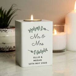 Personalised Botanical White Wooden Tealight Holder -Campusgifts Shop p1011f34 3