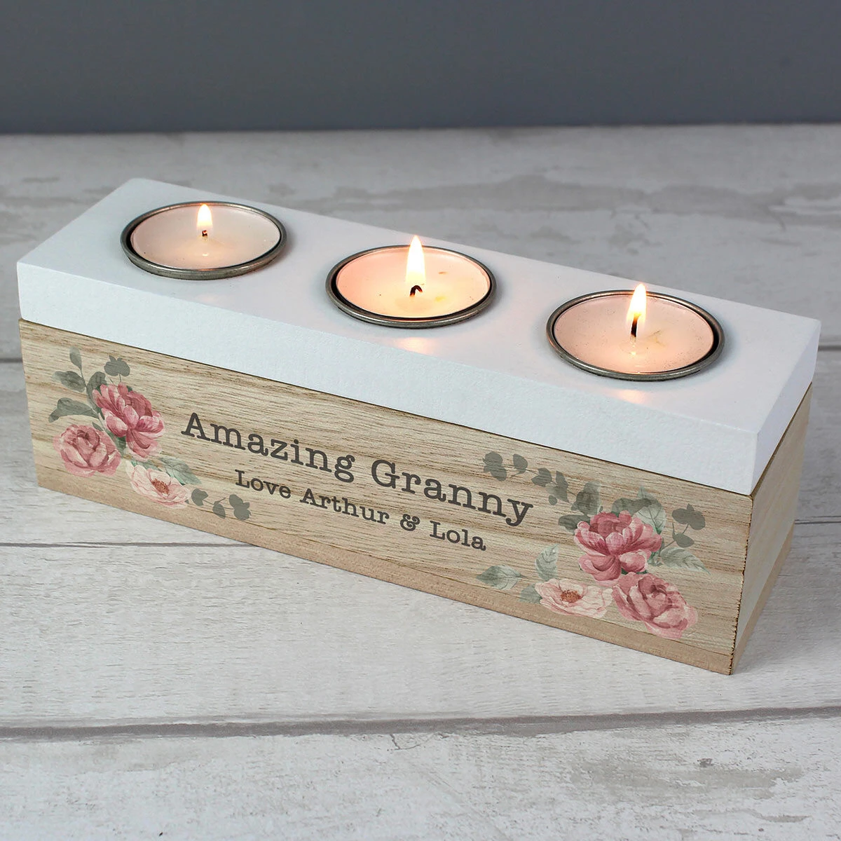 Personalised Floral Watercolour Triple Tealight Holder 4 Personalised Floral Watercolour Triple Tealight Holder - Image 2