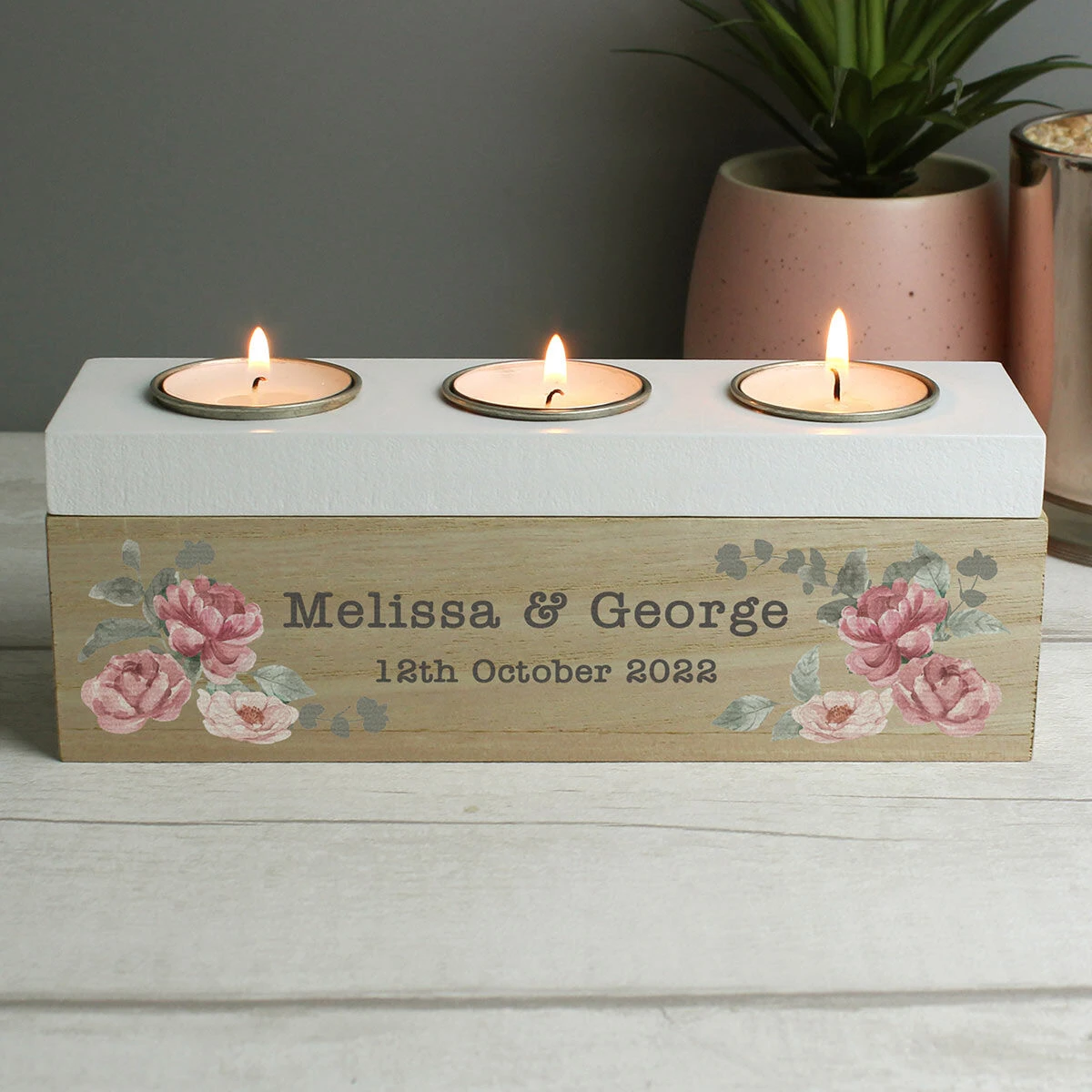 Personalised Floral Watercolour Triple Tealight Holder 6 Personalised Floral Watercolour Triple Tealight Holder - Image 4