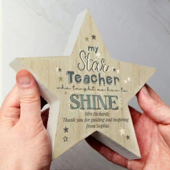 Personalised ‘My Star Teacher’ Rustic Wooden Star Decoration -Campusgifts Shop p1011f71