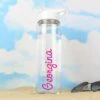 Personalised Island Water Bottle With Pink Text