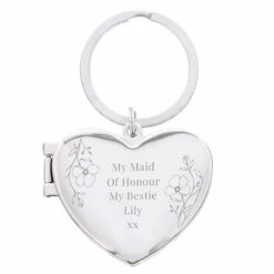Personalised Floral Heart Photo Frame Keyring -Campusgifts Shop pmc personalised p0102z25 floral heart poto frame keyring 02