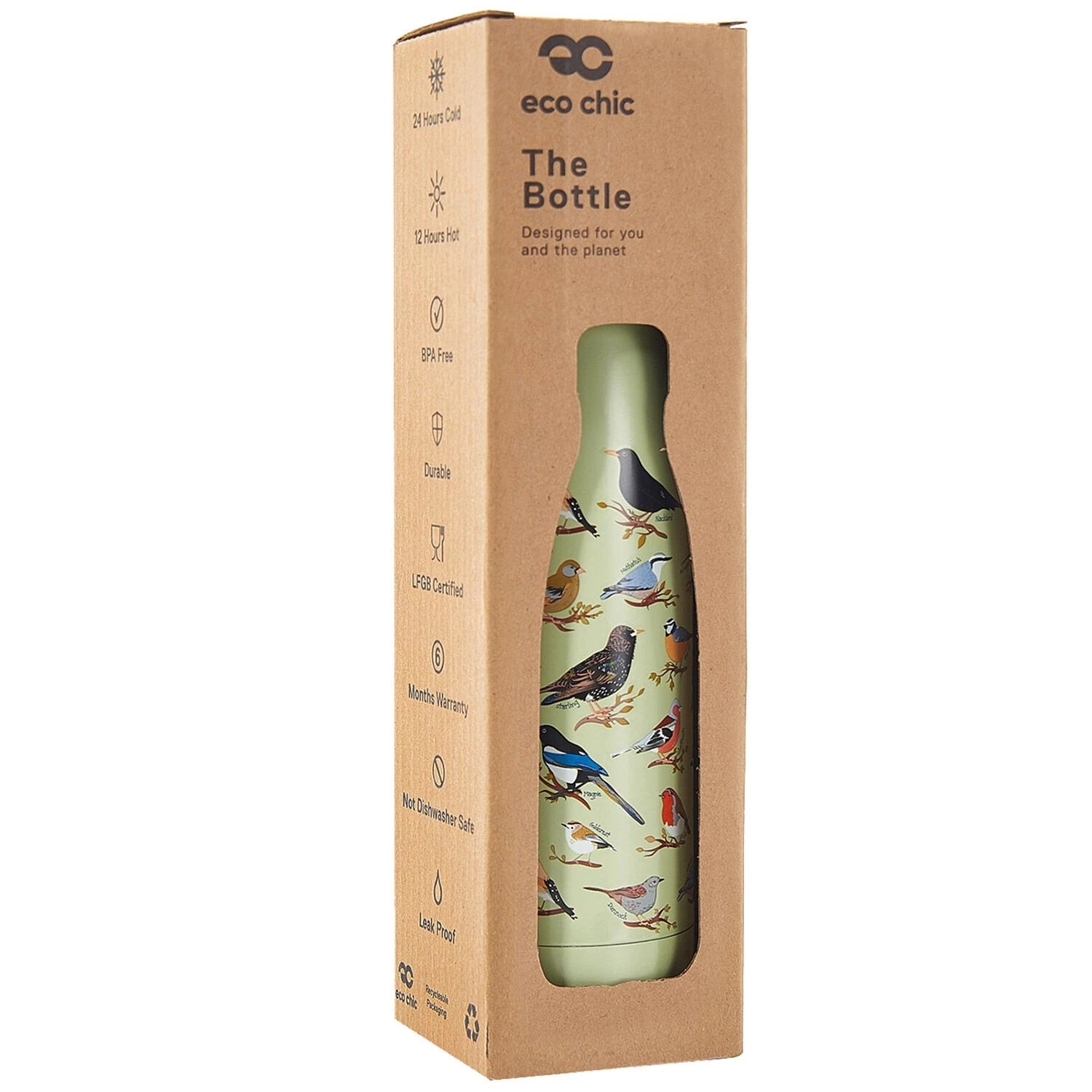 Eco Chic Green Wild Birds 500ml Thermal Drinks Bottle 4 Eco Chic Green Wild Birds 500ml Thermal Drinks Bottle - Image 2