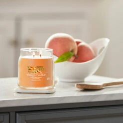 Yankee Candle Farm Fresh Peach Signature Medium Jar Candle -Campusgifts Shop yankee candle 1631781e farm fresh peach signature medium jar candle lifestyle 1